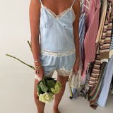 Sophie Lace Detail Top - Blue