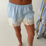 Selena Lace Trim Shorts - Blue
