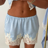 Selena Lace Trim Shorts - Blue