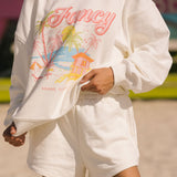 Oversized Graphic French Terry Mockneck - Miami White