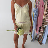 Kristen Lace Detail Top - Yellow-Cream