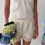 Maddie Lace Trim Shorts - Cream