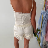 Maddie Lace Trim Shorts - Cream