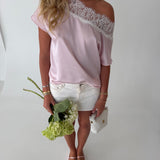 Haylie Satin Boat Neck Top - Lt. Pink