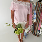 Haylie Satin Boat Neck Top - Lt. Pink