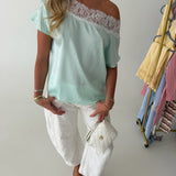 Maggie Satin Boat Neck Top - Lt. Blue