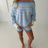 Maisey Oversized Sweater Top - White/Lt Blue Stripe