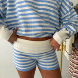 Beech Fold Over Low Rise Shorts - White/Lt Blue Stripe