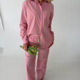 Marah Striped Button Down Shirt - Strawberry