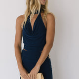 Amelia Halter Cowl Set - Navy