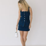 Laney Front Button Denim Mini Dress - Denim Blue