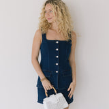 Laney Front Button Denim Mini Dress - Denim Blue