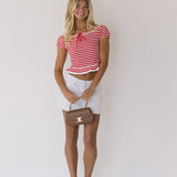 Lakin Lace Trim Top - Red/Cream Stripe