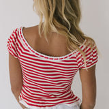 Lakin Lace Trim Top - Red/Cream Stripe