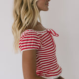Lakin Lace Trim Top - Red/Cream Stripe