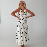 Courtney Mixed Polka Dot Halter Maxi Dress - Off White/Black