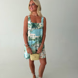 Zenica Shift Mini Dress - Aqua Multi