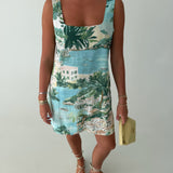Zenica Shift Mini Dress - Aqua Multi