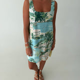 Zenica Shift Mini Dress - Aqua Multi