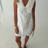 Clara Collared Eyelet Mini Dress - White