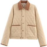Kiley Corduroy Collar Quilted Jacket - Khaki