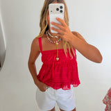 Shelbi Ruffle Lace Came Top - Tomato
