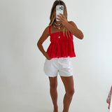 Shelbi Ruffle Lace Came Top - Tomato