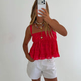 Shelbi Ruffle Lace Came Top - Tomato