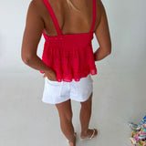 Shelbi Ruffle Lace Came Top - Tomato