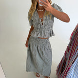 Jaley Gingham Ruffled Top - Cream/Black