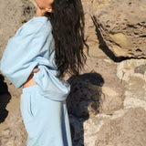 Fancy Fleece Cuffed Leg Sweatpants - Ice Blue