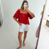 Avery Lace Trim Top - Spiced Red