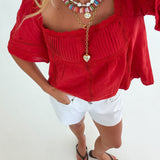 Avery Lace Trim Top - Spiced Red