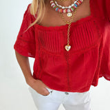 Avery Lace Trim Top - Spiced Red