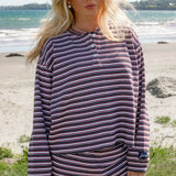 Waffle Striped Button Long Sleeve