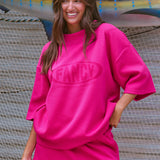 Waffle Short Sleeve Mockneck - Hibiscus Pink