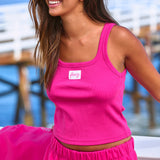 Ribbed Square Neck Tank - Hibiscus Pink