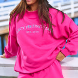 Oversized Terry Fishing Club Mockneck - Hibiscus Pink