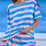 Essential Striped Oversized Tee - Pink Snapper