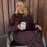 Fancy Buttoned Waffle Long Sleeve - Chocolate