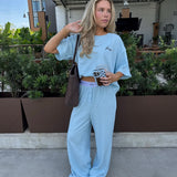 Fancy Waffle Knit Pants - Glacier