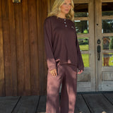 Fancy Buttoned Waffle Long Sleeve - Chocolate