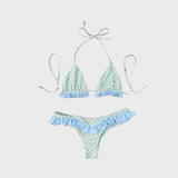 Triangle Ruffle Bikini Swim Set - Blue/Green Floral