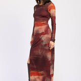 Allyson Mesh Maxi Dress - Rust