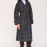 Havana Plaid Trench Coat - Navy/Green Plaid