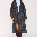 Havana Plaid Trench Coat - Navy/Green Plaid