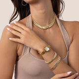 Metal Moderna Bracelet Watch in Gold: Mother of Pearl Dial with Gold