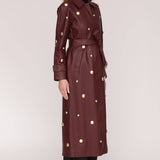 Studded Faux Leather Trench Coat  - Mulberry/ Mixed Metal Studs