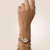 Open Circle Bracelet Watch in Mixed Metal: Brushed Silver Dial with Mixed Metal