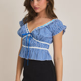 Pippa Top Lace Trim - Blue/White Gingham